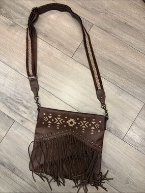 Justin Boots Brown Aztec Fringe Crossbody Bag